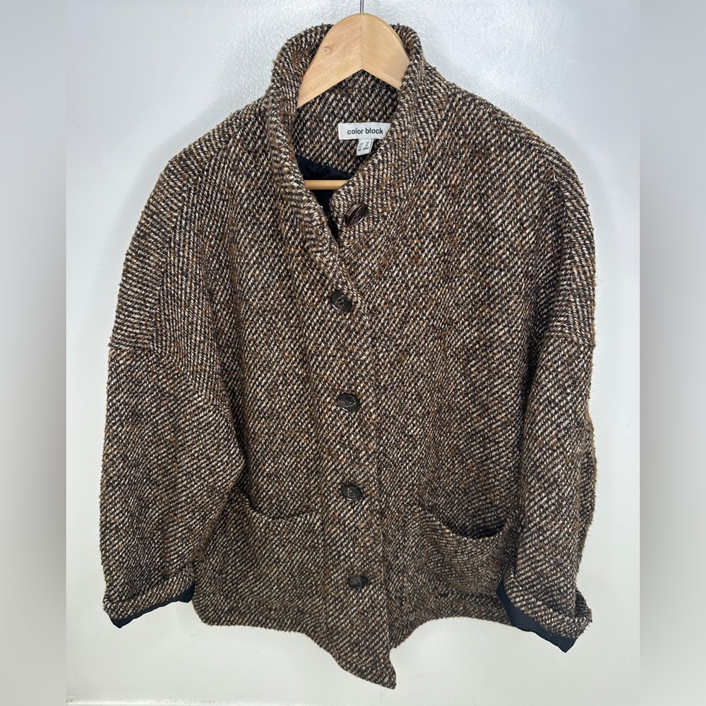 Brown tweed Color Block brand women’s fall jacket